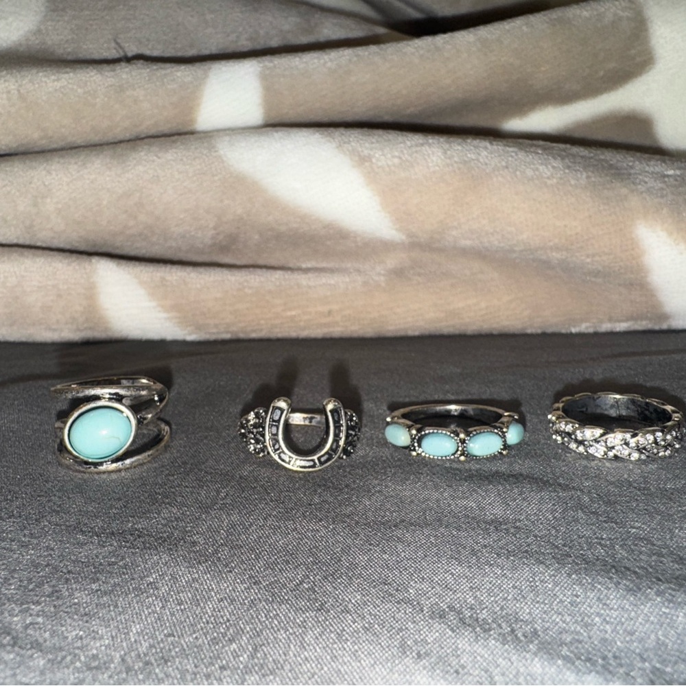 Elegant Silver and Turquoise Ring Set